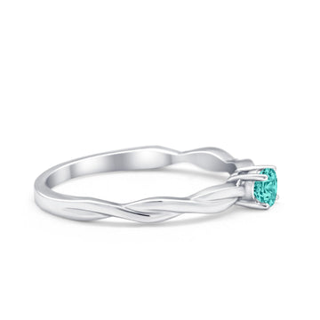 Petite Dainty Wedding Ring Round Simulated Paraiba Tourmaline CZ 925 Sterling Silver